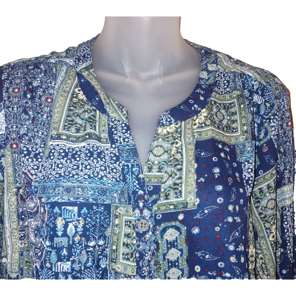 Westport Women’s Blue Green Patchwork Floral Geometric Style Shirt Size XL BG26 - Picture 3 of 4